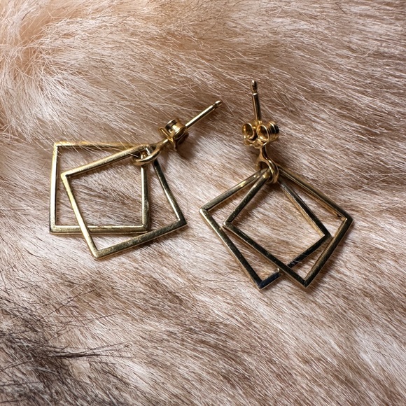 Gold Tone Square Geometric Dangle Earrings - Picture 4 of 7